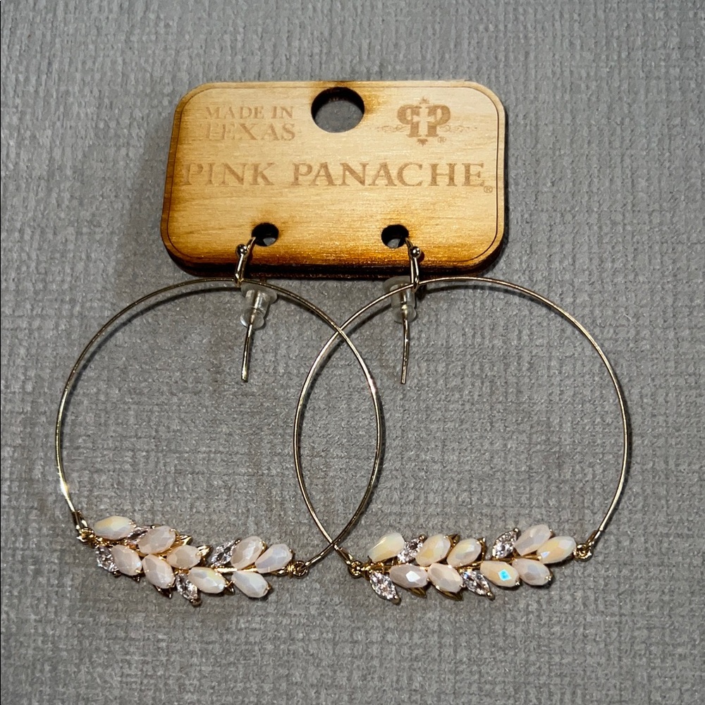 Pink Panache Gold Hoops with Iridescent Pink Marquise Stones